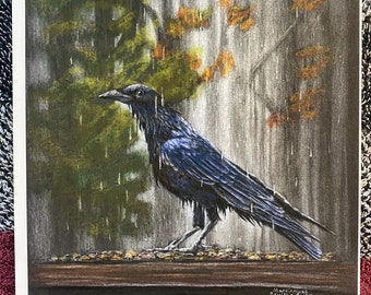 Regenachtige dag kraai - Crow Art Print - Art Print - Crow en Raven Art
