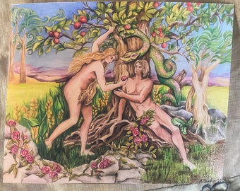 Garden of Eden Art Print -  Adam and Eve Art