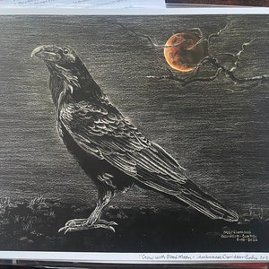 Crow with the Blood Moon -  Art Print