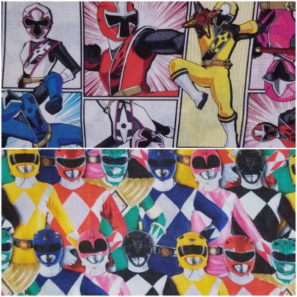 Power Rangers Fabric 100% Cotton HTF By the Yards, 1/2 yard, fat quarter pillows gifts great for clothing scrub tops uniforms crafts DYI