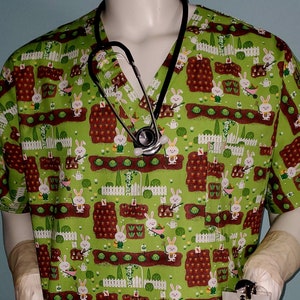 Cotton Scrub Top Easter Eggs and Flowers Etsy Ireland