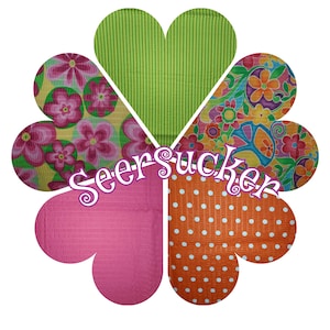 SEERSUCKER Fabric Pinks Vintage florals puckered lightweight  cotton crafts by 1/2 yd,FQ  5x5" square quilts, doll clothes, baby bows, ties