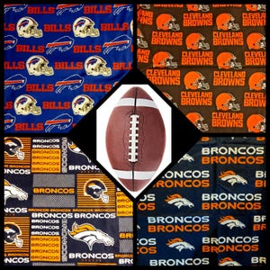 Football FABRIC NFL Braves Bills Broncos Browns cotton 60&quot; wide 1/2 yard quilting FQ scrub tops/caps pillows crafts bows aprons quilts gifts