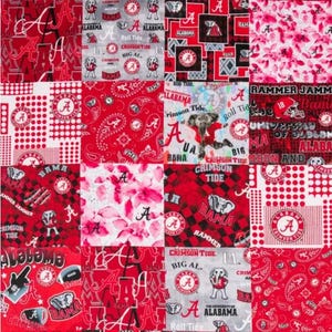Fabric Alabama Cheater Quilt 60" wide Big Al Roll Tide Icons Ncaa football  100% soft cotton quilting FQ/1/2 yd crafts bows decor appliques