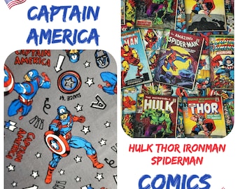 Tissus Captain America ou Retro Comic Covers Hulk Thor Spiderman Iron Man 1/2 yd FQ 100 % coton courtepointe Scrub haut/casquette Artisanat I Spy