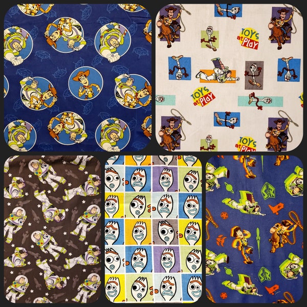 Fabrics Toy Story Buzz Woody Forky great cotton prints by yard 1/2 FQ HTF for scrub tops, caps, quilting, DIY, crafts, pillows