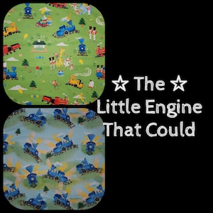 RARE FABRIC Trains &quot; Little Engine That Could&quot;  heartwarming kids quilt fabric by 1/2 yd/FQ/Yd crafts baby blanket/toy nursery I Think I Can