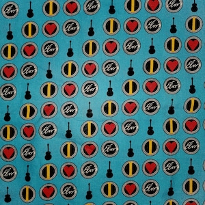 Rare Fabric ELVIS Presley Guitar hearts Graceland premium Cranston 100 % cotton quilting by 1/2 yd /yd FQ  music crafts kids bow ties gifts