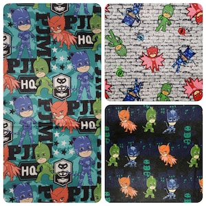 Fabrics PJ Mask Superheroes 100% Cotton Quilt by Yard/half yard/FQ crafts HTF   5"x 5" Catboy, Owlette, Gekko perfect for scrub tops/caps