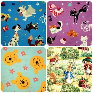Fat Quarters Disney Cats, Dogs, Winnie the Pooh, Peter Rabbit 100% cotton quilts, I Spy kid crafts HTF bow ties head bands, patch costumes