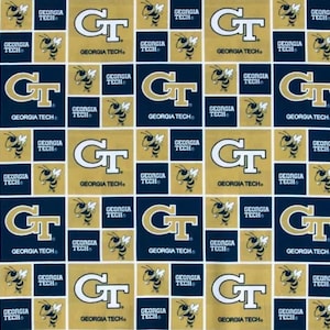 TELA Georgia Tech Yellow Jackets college Atlanta football Bold smooth cotton quilting crafts by half yard Fq Scrub Caps dolls crafts bows