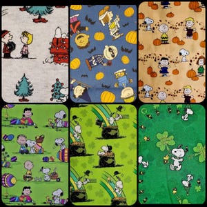 Holiday Fabrics Snoopy Charlie Brown Christmas Halloween St Patrick&#39;s/Easter  Quilt 100% Cotton HTF  1/2 yard YD fat quarter crafts kids