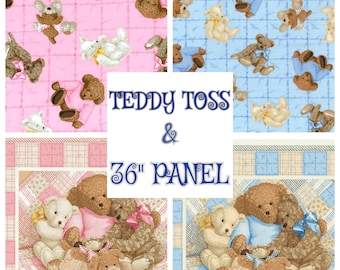 FABRIC Teddy Bears & Puppy Dogs Pink or Blue/ Teddy Toss or Panels or I SPY quilt crafts boys girls clothes decor nursery bibs toddler