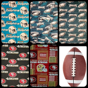 Football FABRIC NFL Miami Dolphins Eagles San Francisco 49ers cotton 60&quot; wide 1/2 yard quilting FQ scrub tops/caps pillow crafts bows aprons