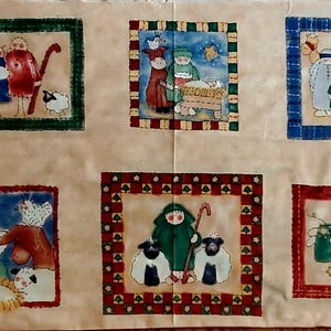FABRIC panel/book 1st Christmas Story folk art 10 squares Nativity squares crafts quilts creative sewing ornaments apron pockets blocks