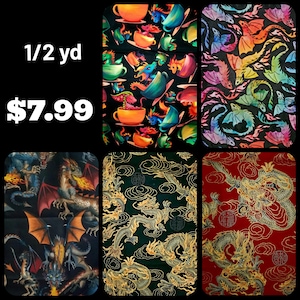 1/2 Yard FABRICS Dragons 100 % cotton quilt crafts I Spy books vet scrub caps gift kids crafts, bows ties bags appliques shirts shorts