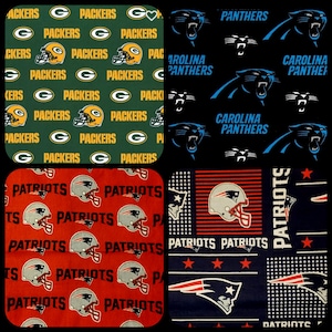 Football FABRIC NFL Packers Panthers Patriots cotton 60&quot; wide 1/2 yard quilting Fq scrub tops/caps pillows crafts bows aprons gifts diy
