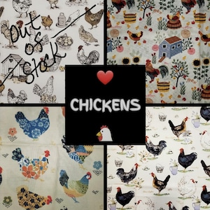 TELA Gallinas Gallinas Gallinas Acolchadas/Gallinas/Razas 100% algodón suave acolchado manualidades por 1/2 yarda FQ decoración overoles manteles individuales, cocina