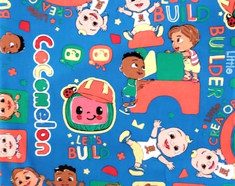 Tessuto CocoMelon JJ Cody Nina da 1/2 yd Fq Quilting 100% cotone HTF artigianato fai da te coperta per bambini fiocchi calze scrunchies ricamo