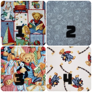 FABRIC Teddy Bears Blue Jean Denim & Toys I SPY quilt by Yd/1/2 yd/Fq crafts boys girls clothes decor nursery bibs toddler shorts quilting
