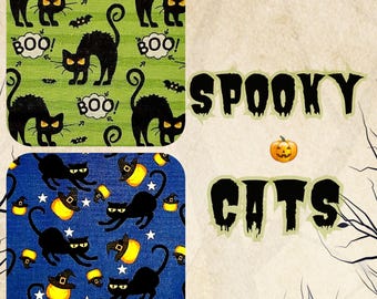 Tessuti Gatti Spettrali Halloween Gatti Spaventosi 100% cotone FQ 1/2 Yd trapunte cuscini decorazioni grembiule I Spy artigianato fai da te Camici Top/Cappelli decorazioni per la casa borse