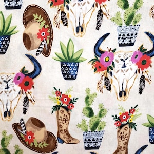 Tela vaquera SW western cactus botas sombrero floral vaca calaveras 100% algodón FQ 1/2 Yd edredones almohada decoración delantal DIY I Spy manualidades ropa