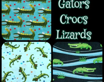 Fabric Nile Crocodile, Alligator ABC, Dancing Lizards Crocs Gators 100% cotton quilts pillows decor I Spy crafts clothing totes kids