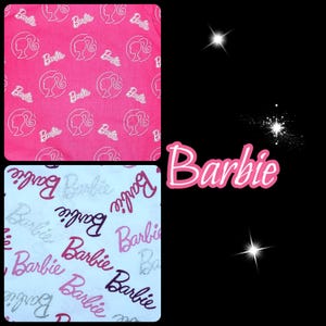 Tissu Barbie 100 % coton lisse rose ou blanc quilting FQ/1/2yd/Yd parfait pour les bonnets de gommage, les vêtements de poupée, les travaux manuels, les taies d'oreiller à noeuds