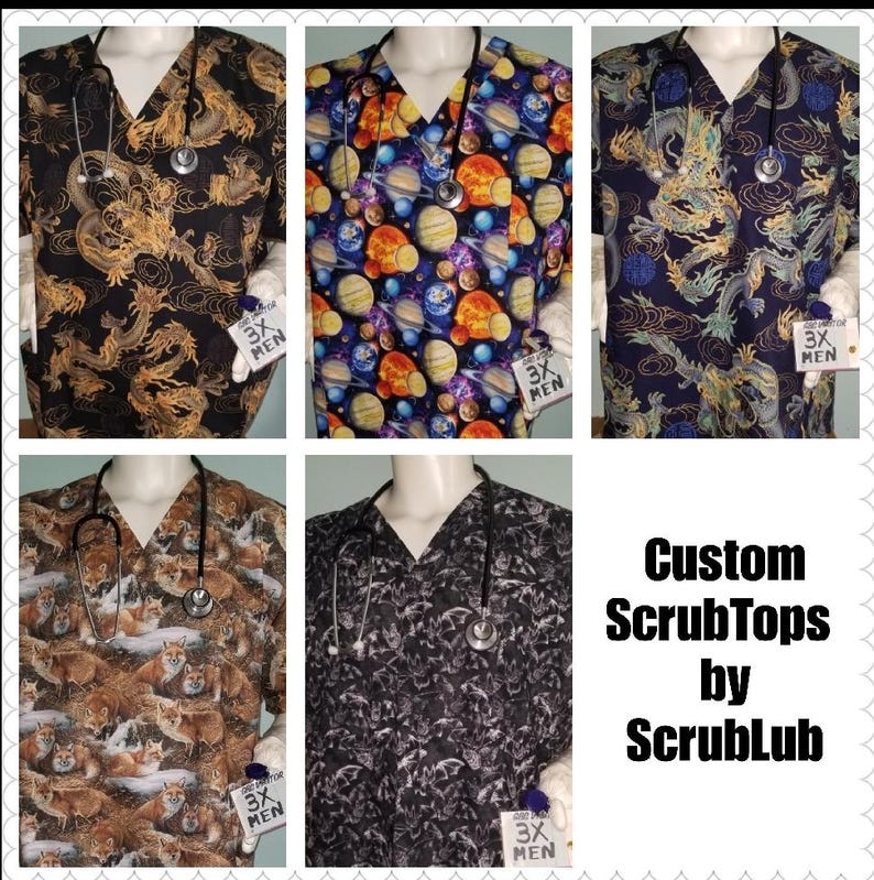 Scrub Tops CUSTOMER sends fabric/ purchase their own fabric ELSEWHERE and Send It To ME for unique Custom Scrub Shirts V neck special gifts. image 12