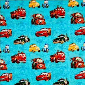 FABRIC Cars Pixar Lightning Mcqueen Mater Guido Luigi Sheriff Red Firetruck 100% quilting cotton 1/2 yd FQ kids decor boy nursery crafts image 8
