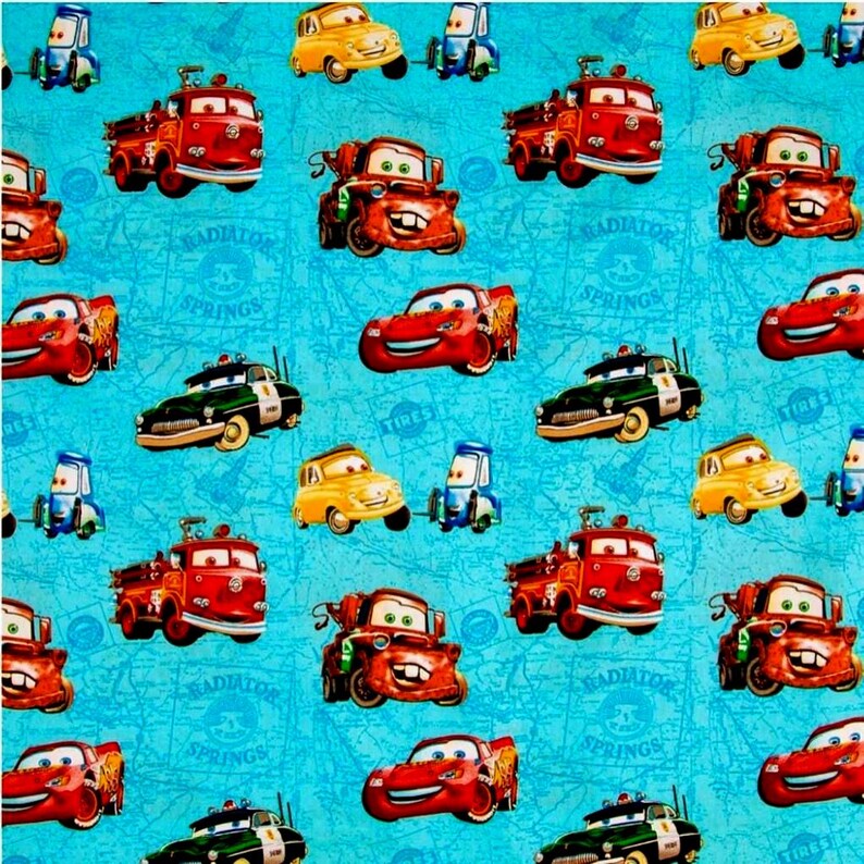 FABRIC Cars Pixar Lightning Mcqueen Mater Guido Luigi Sheriff Red Firetruck 100% quilting cotton 1/2 yd FQ kids decor boy nursery crafts image 8