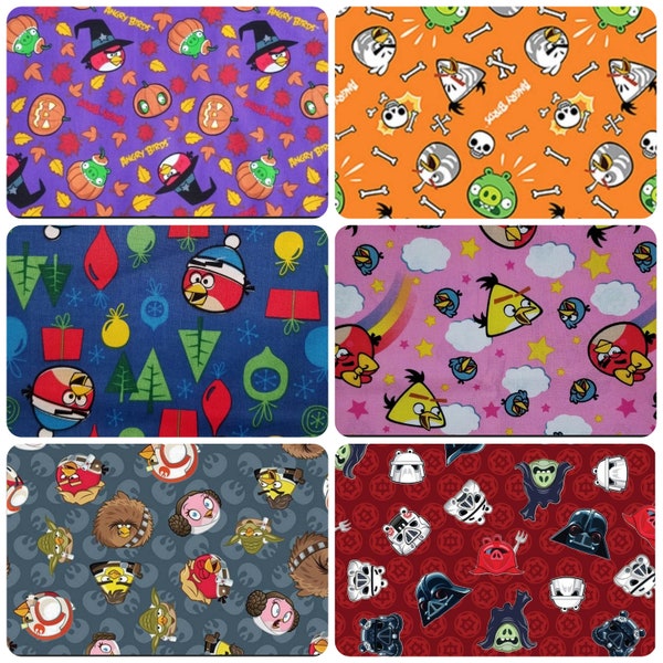 Fabrics Angry Birds Star Wars Halloween Christmas Rainbow 100% cotton yards FQ quilt for scrub tops/scrub caps crafts vintage out of print