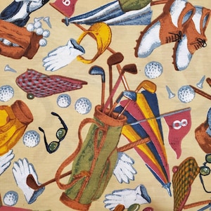 Fabric Play GOLF Hole in One  60"wide medium weight cotton, pillows, quilt decor frames, Father's Day gifts golfing gift