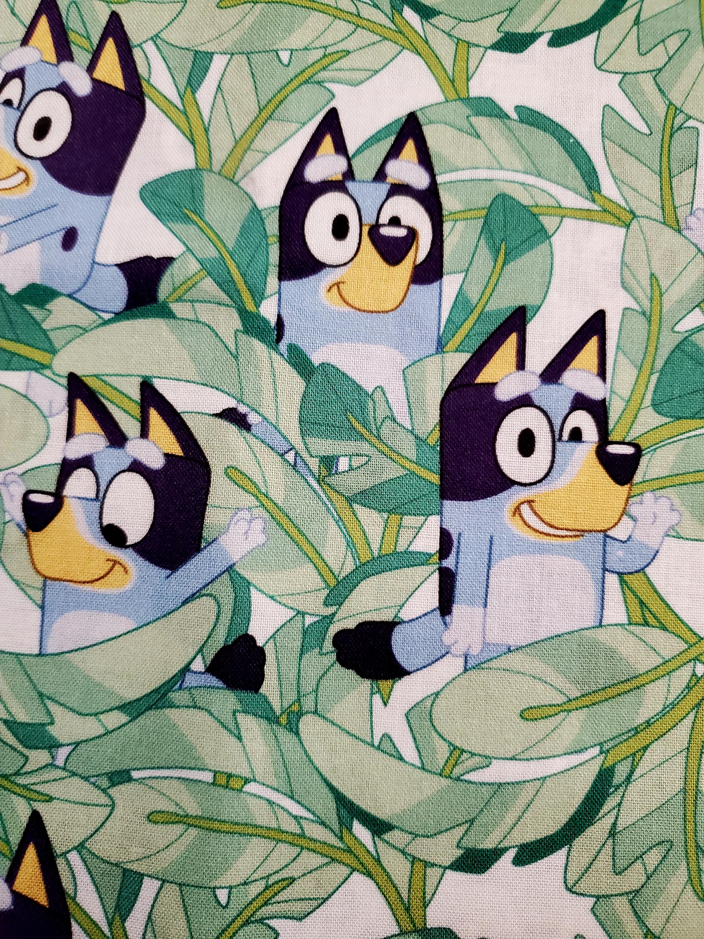 Fabric Bluey Hiding in Leaves 100% cotton FQ/half yd quilting crafts fun fabrics for scrub tops scrub caps DIY party dresses kids room decor