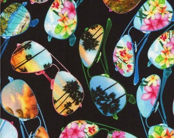 FABRIC Sunglasses Tropical Escape vacation Palm Beach Florida 100% cotton quilting craft 1/2 yard Fq Scrub Caps  bows pillow baskets notepad