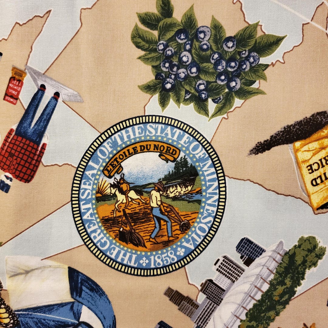 Minnesota Icon Pattern FABRICS Minnesota Scenic Icons State Flower/bird/fish 100% Cotton Quilt ...
