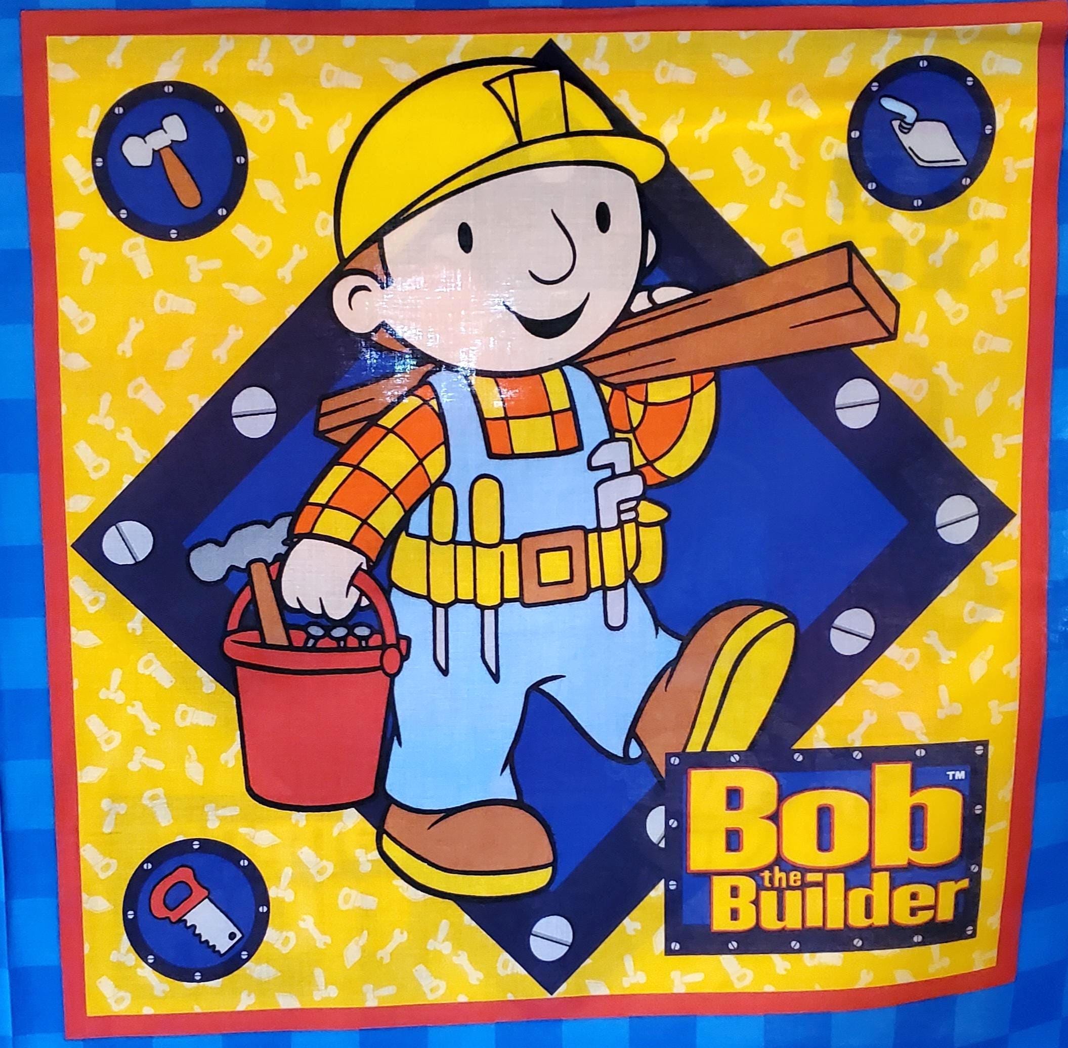 FABRIC Vintage Bob the Builder Panel Quilt Squares/ Pillows Bulldozer ...
