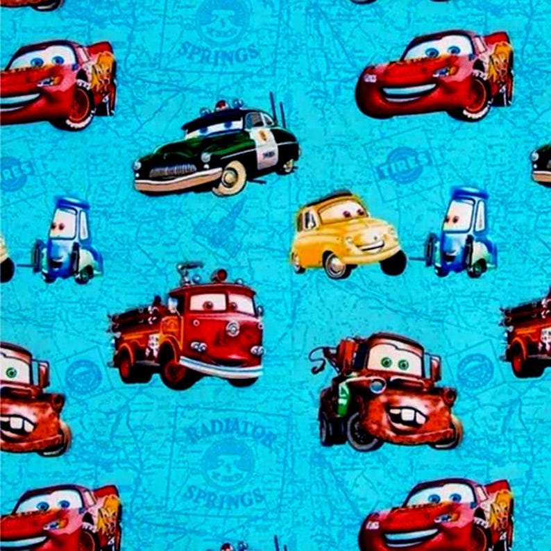 FABRIC Cars Pixar Lightning Mcqueen Mater Guido Luigi Sheriff Red Firetruck 100% quilting cotton 1/2 yd FQ kids decor boy nursery crafts image 9