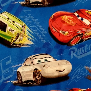 FABRIC Cars Pixar Lightning Mcqueen Mater Guido Luigi Sheriff Red Firetruck 100% quilting cotton 1/2 yd FQ kids decor boy nursery crafts image 4