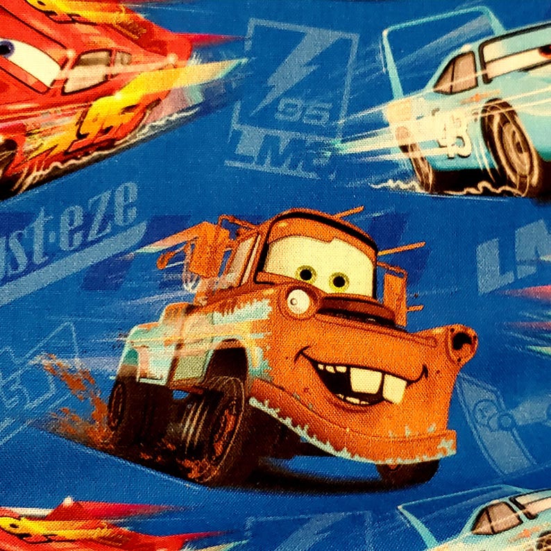 FABRIC Cars Pixar Lightning Mcqueen Mater Guido Luigi Sheriff Red Firetruck 100% quilting cotton 1/2 yd FQ kids decor boy nursery crafts image 2