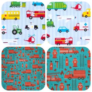 Fabrics FireTrucks Hook & Ladder/Garbage/Bus/Tractor/Plane 100% Premium Cotton quilting  FQ/Yd crafts I Spy kid room nursery decor pillows