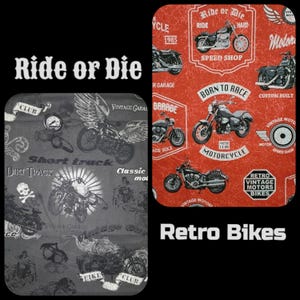 FABRIC Motorcycles Vintage Born to Ride Racing Bikers Harley Choppers  100% cotton FQ 1/2 Yd perfect for quilts pillows decor aprons crafts