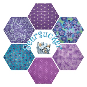 SEERSUCKER Purples Vintage fabric florals puckered lightweight cotton crafts by 1/2 yd,FQ  5x5" square crafts quilt baby bows ties shorts