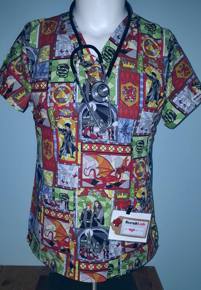 Harry Potter Scrub Tops Hufflepuff Ravenclaw Gryfinndor Etsy