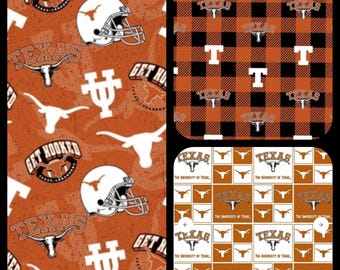 STOFF Universität von Texas Longhorns Hook 'em Horns Ncaa Fußball aus 100% glatter Baumwolle Quilten Handwerk von 1/2 Hof Fq Scrub Caps Puppenbögen
