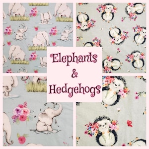 Flannel Elephants Baby Water Play or Hedgehogs Floral HTF 100% snuggle cotton 1/2 yd  nursery crafts PJ baby blanket bib kids burp cloths