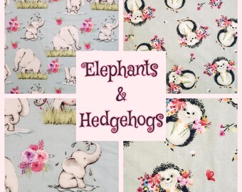Flannel Elephants Baby Water Play or Hedgehogs Floral HTF 100% snuggle cotton 1/2 yd  nursery crafts PJ baby blanket bib kids burp cloths