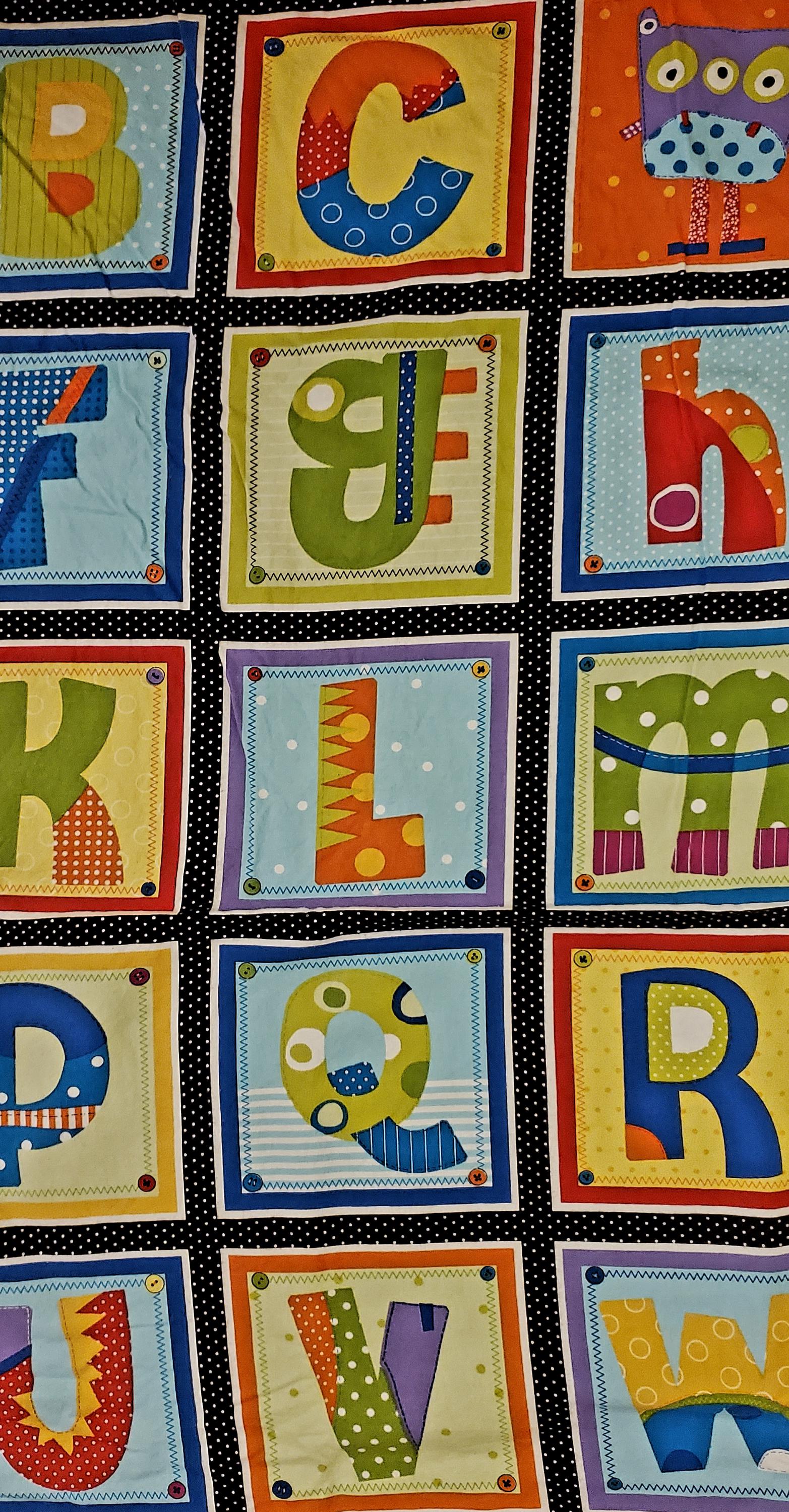 Flannel Abcs Panel Soft Book Googlies HTF 1 Yard Panel 26 Letters 2 ...