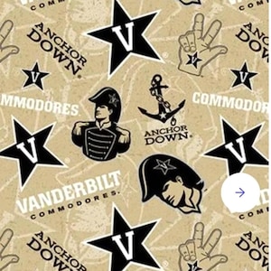 FABRIC Vanderbilt Commodores Ncaa Football 100% cotton 1/2 yd/FQ quilting scarf/caps pillows crafts bows apron gifts diy college decor patch