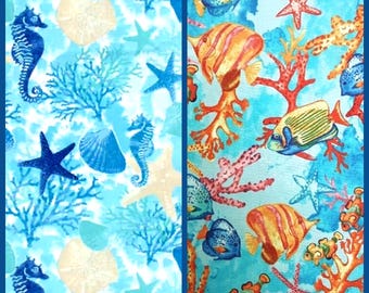 Stof zeepaardje Starfish/Coral Reef 100% quiltkatoen volgens FQ 1/2 Yd/Yd kleding scrubtops/petten boekomslag, draagtas ambachten decor kussen